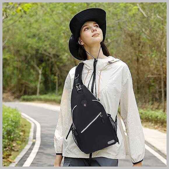 Sling Backpack, Multipurpose Crossbody Shoulder Bag Travel Hiking Black - Picture 8 of 9